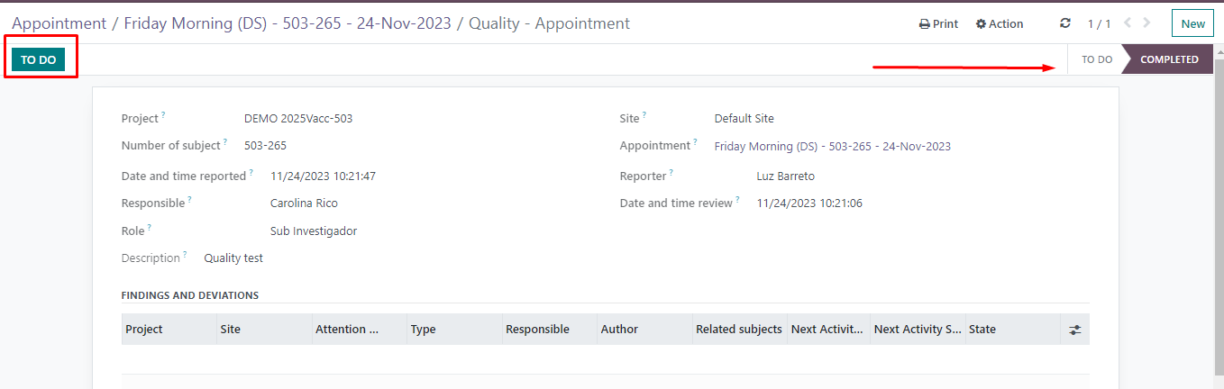 Appointment to do pending